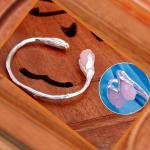 Handcraft Sterling Silver Cuff Bracelet with Sculpted Rose Quartz Gardenias