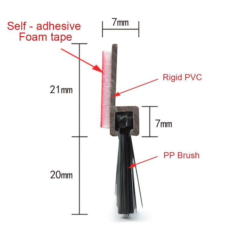 Self Adhesive Door Bottom Seal Strip White PVC With PP Brush