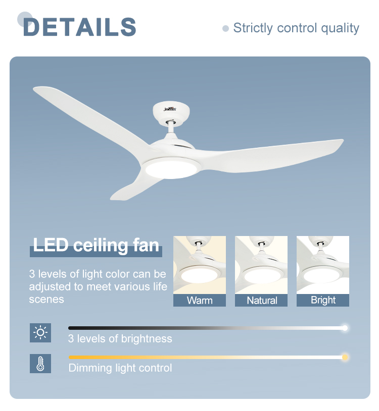 DC Motor 52 Inch ABS Blade Ceiling Fan with LED Light and Energy Saving Function
