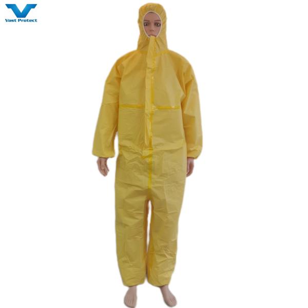 Yellow Disposable Protective Chemical Overall CE Coveralls without Shoe Cover