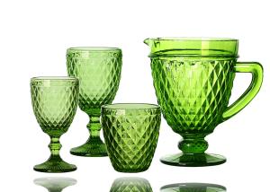 Quality Solid Green 14cm Coloured Whisky Glasses , 350ml Embossed Wine Glasses wholesale