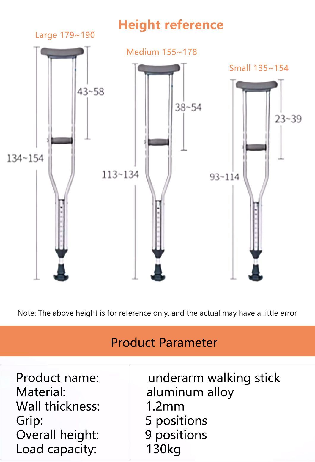 High Quality Aluminum Alloy Adjustable Axillary Crutches Under Arm Folding Crutches for Adults