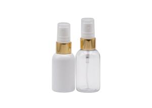 Quality Travel Pocket Plastic Spray Bottle 30ml Cylinder With Gold Aluminum Collar wholesale
