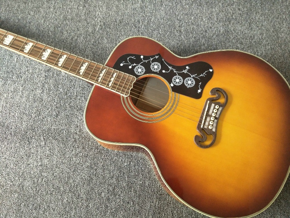 Factory Custom G200 Acoustic Guitar 43 inches Sunburst Sitika Solid Spruce Maple Acoustic Guitar Back / Side Tiger Strip