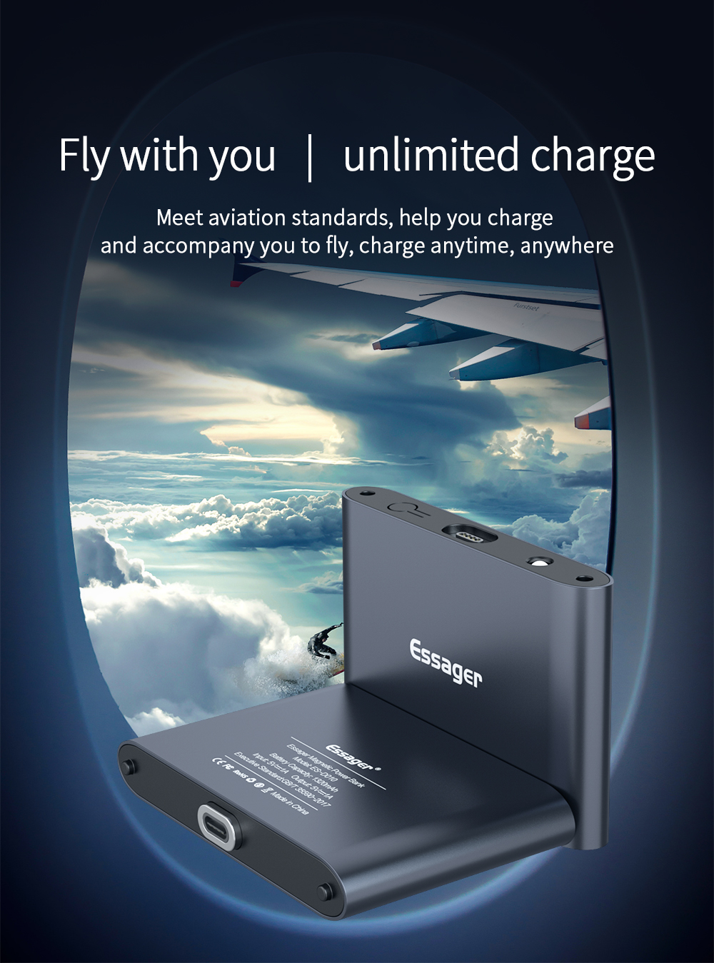 Mini Charger Power Banks 1320mAh Micro USB C LED Emergency Magnetic Power Bank