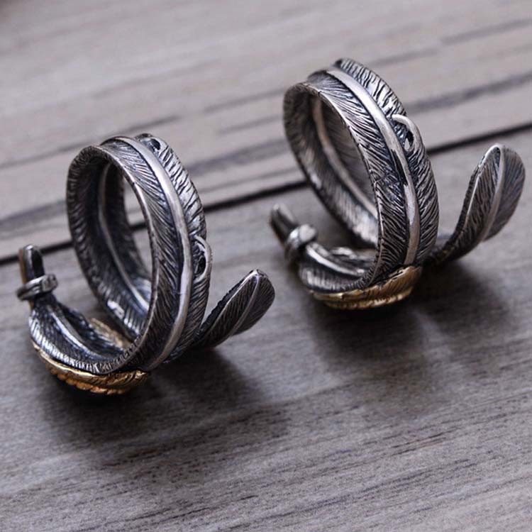Black Onyx Oxidized Feather 925 Sterling Silver Adjustable Ring (052639BLACK)
