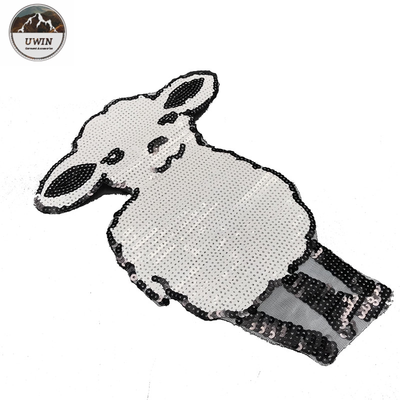Sheep Animal Sequin Embroidery Patches White Merrowed Border For Decoration