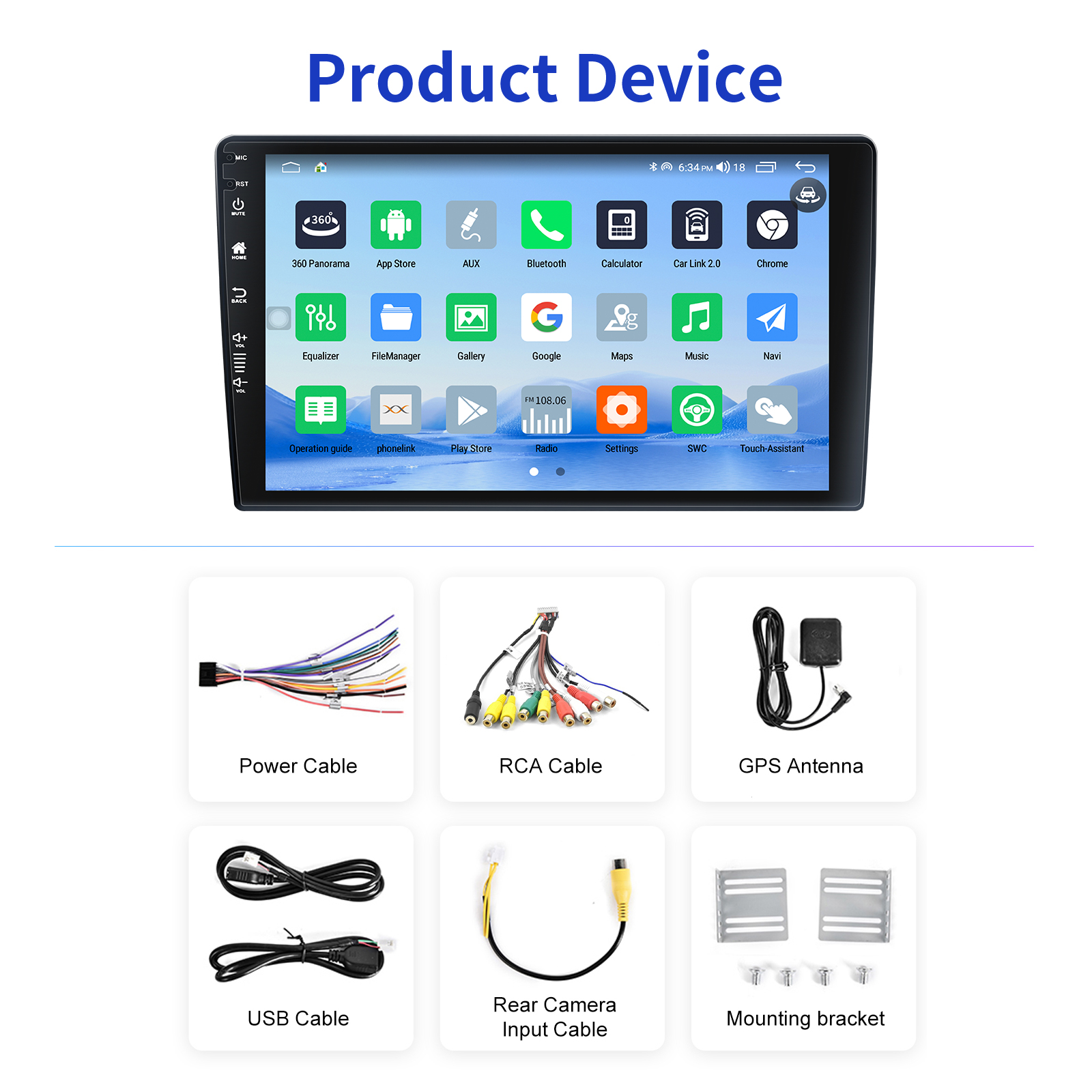 9" Touch Screen Android 12 Car Multimedia Player with GPS Navigation Multi Language