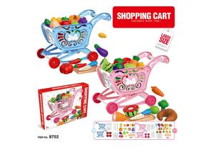 Quality W / Fruit Age 3 Pink 33Pcs Childrens Toy Kitchen Sets 17 &quot; Pretend Play Cashier Shopping Cart wholesale