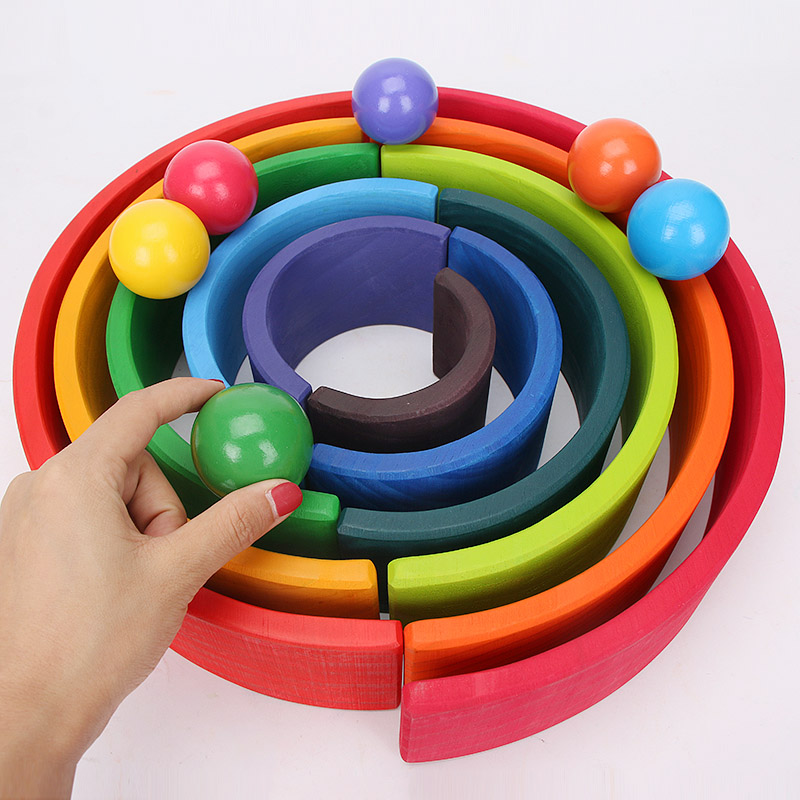 Brown 18cm Rainbow Wooden Building Blocks Toy Creative Educational