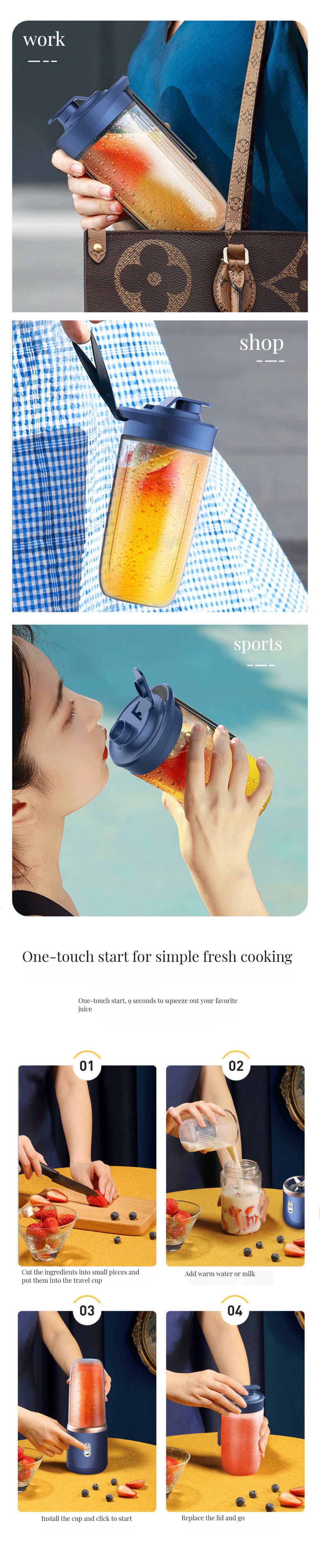 Portable USB Charging Six-Blade Juicer for Healthy Vegetable Drinks Custom Color