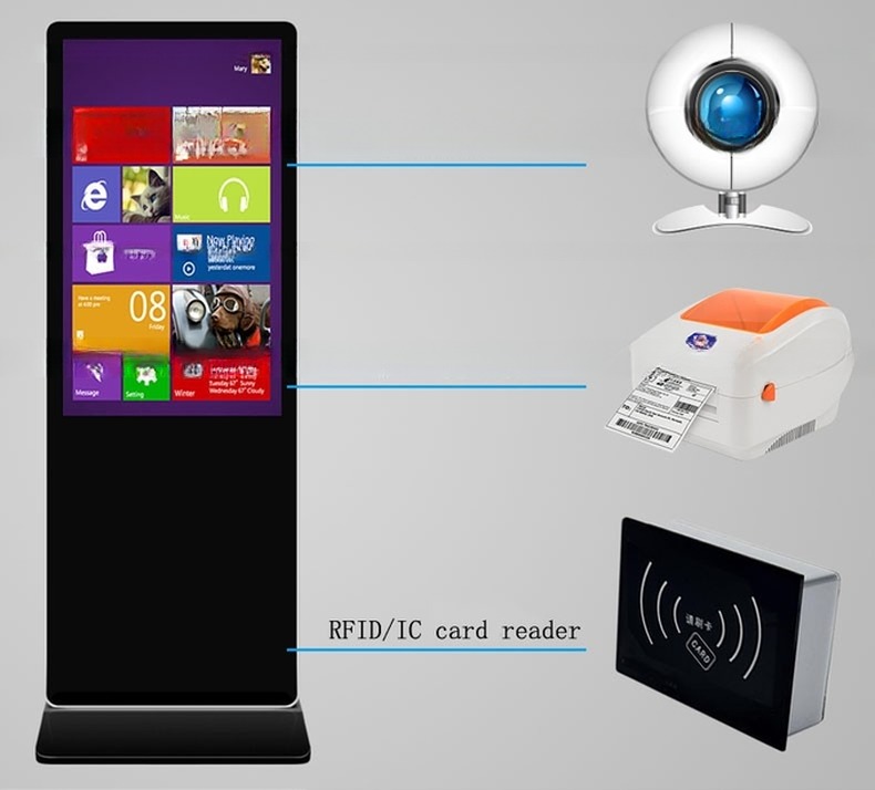 Free stand 55" inch interactive capacitive multi touch screen display CAPT touch monitor with Win10/11 PC or Android OS Kiosk