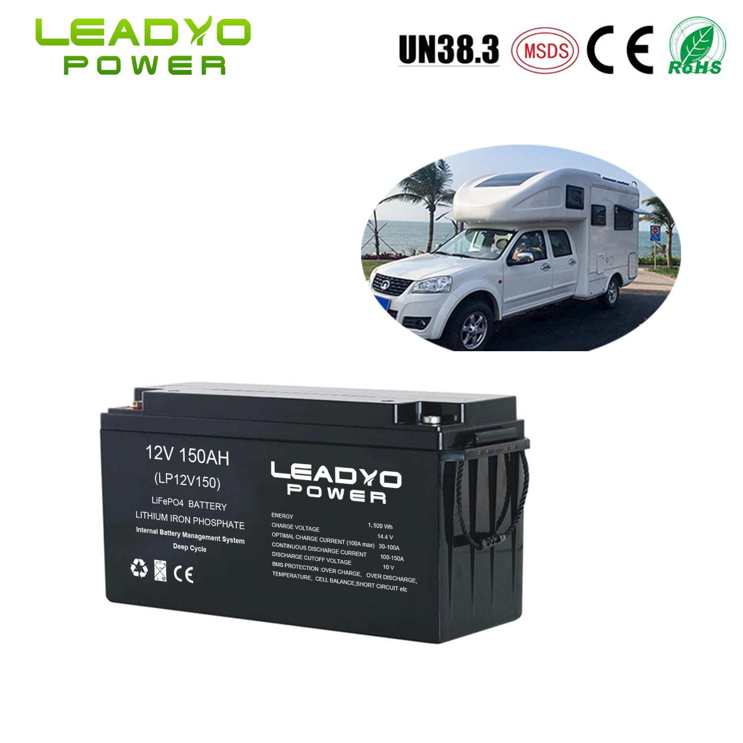 Rechargeable Lithium Ion RV Battery 12v 150Ah LiFePO4 Deep Cycle Leisure Batteries