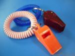 Promotional Plastic Whistle in Red Color w/Wrist Coil Band