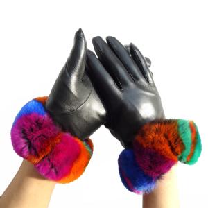 Quality Manufacturer customized rabbit fur lined leather gloves wholesale
