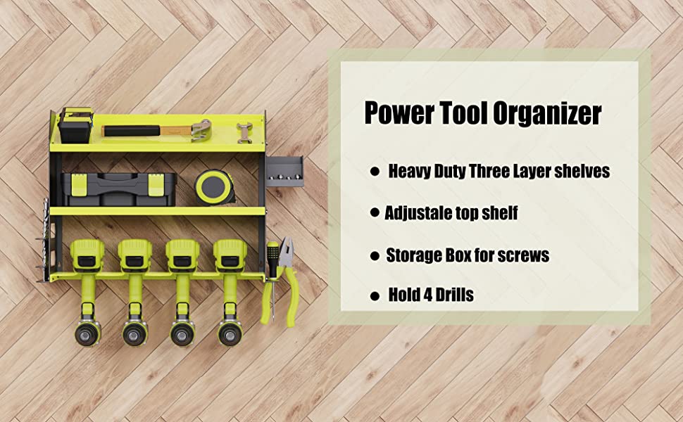 Garage Workshop Drill Bit Storage Shelf with Screws Box Pegboard Power Tool Organizer