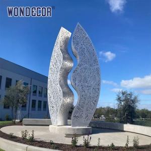 Quality Large outdoor square shaped LED wave hollow geometric stainless steel sculpture wholesale