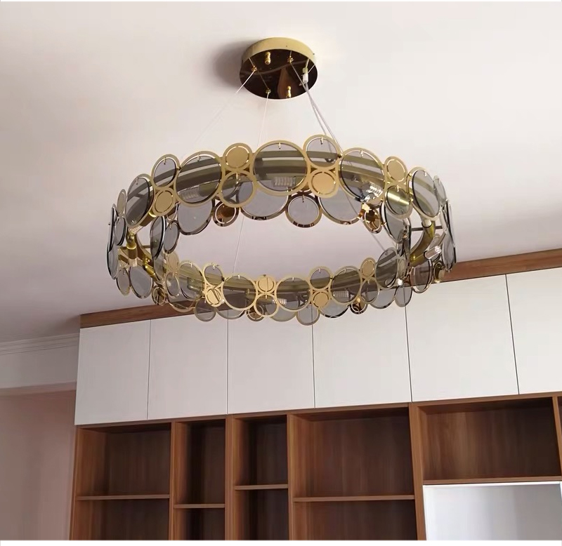 Modern chandelier lighting smoke gray glass round hanging lamp house lights(WH-MI-322)