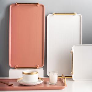 Quality Gold Handled Serving Tray Luxury Ceramic Platter For Party At Restaurant Hotel Home wholesale