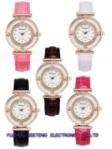 Quality Colorful pu leather strap wrist watch with fashion design and diamond inset dial for ladies wholesale