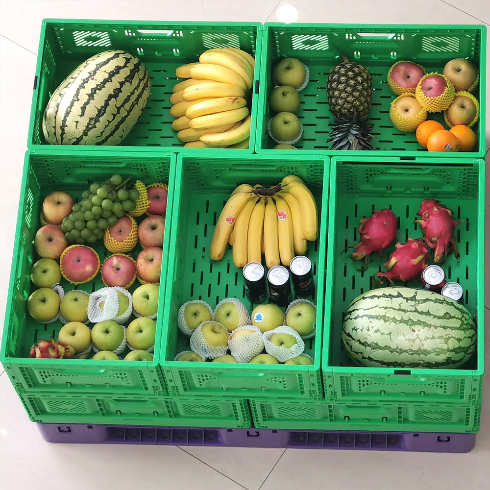 Stackable Plastic Folding Crates Supermarket Heavy Duty 23.6" X 15.7" X 9.0" 40L 32l