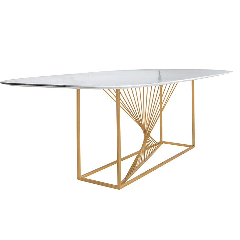 Oval Metal Legs Marble Pedestal Table