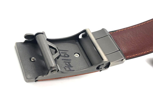 Men 's Ostrich Pattern Genuine Leather Ratchet Dress Belt Invisible Tail Design