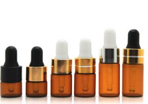 Quality Round Dropper 1ml Cosmetic Glass Bottles With Glass Pipette For Essential Oil wholesale