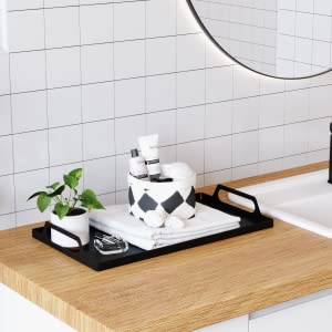Serve Snacks in Style with this Rectangle Black Metal Tray with Handles 16.7x9.5 inches