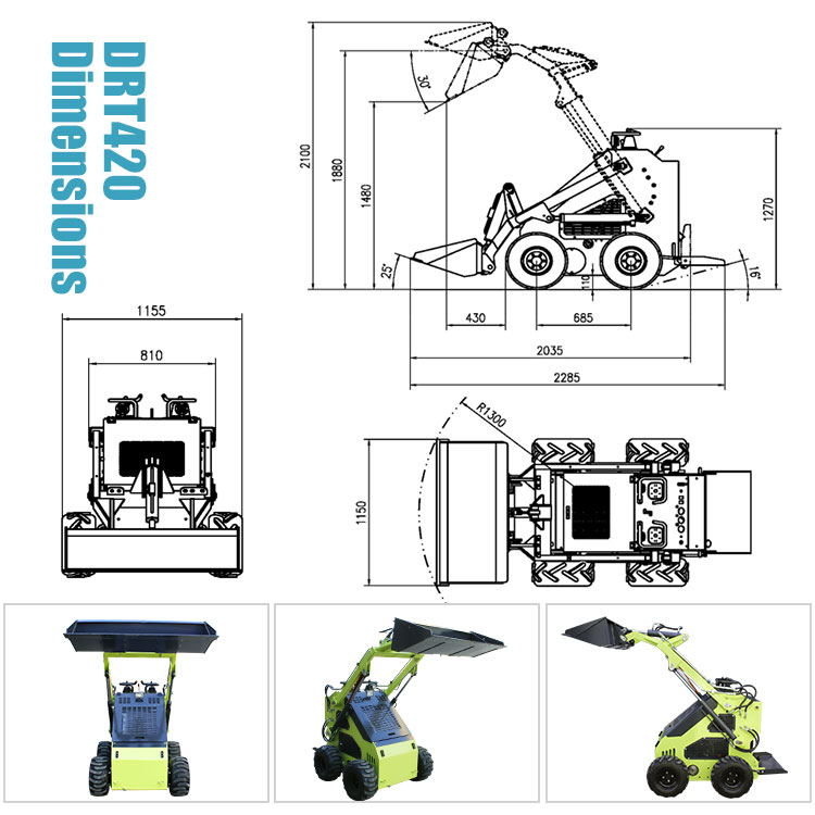 300 kg Mini Sliding Loader CE Approved Electric Tracked Skid Steer with Attachments