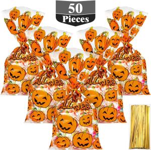 Quality Pumpkin Print Plastic Packaging Treat Bags , Halloween Party Treat Bags wholesale
