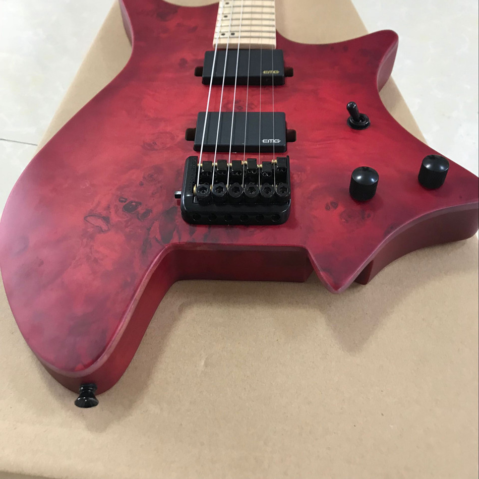 GRAND Red burst color Headless Electric Guitar 2019 New arrival solid wood guitar,Black hardware Free shipping