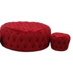 Round Button Red Velvet Tufted Ottoman Footstool For Living Room