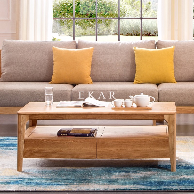 European Style Wooden Coffee Table Square With Drawers Living Room Furniture