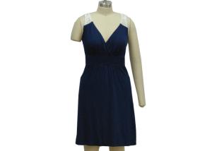 Quality Fashion Deep V Neck Bodycon Dress , Sexy Backless Summer Dresses Navy Blue wholesale