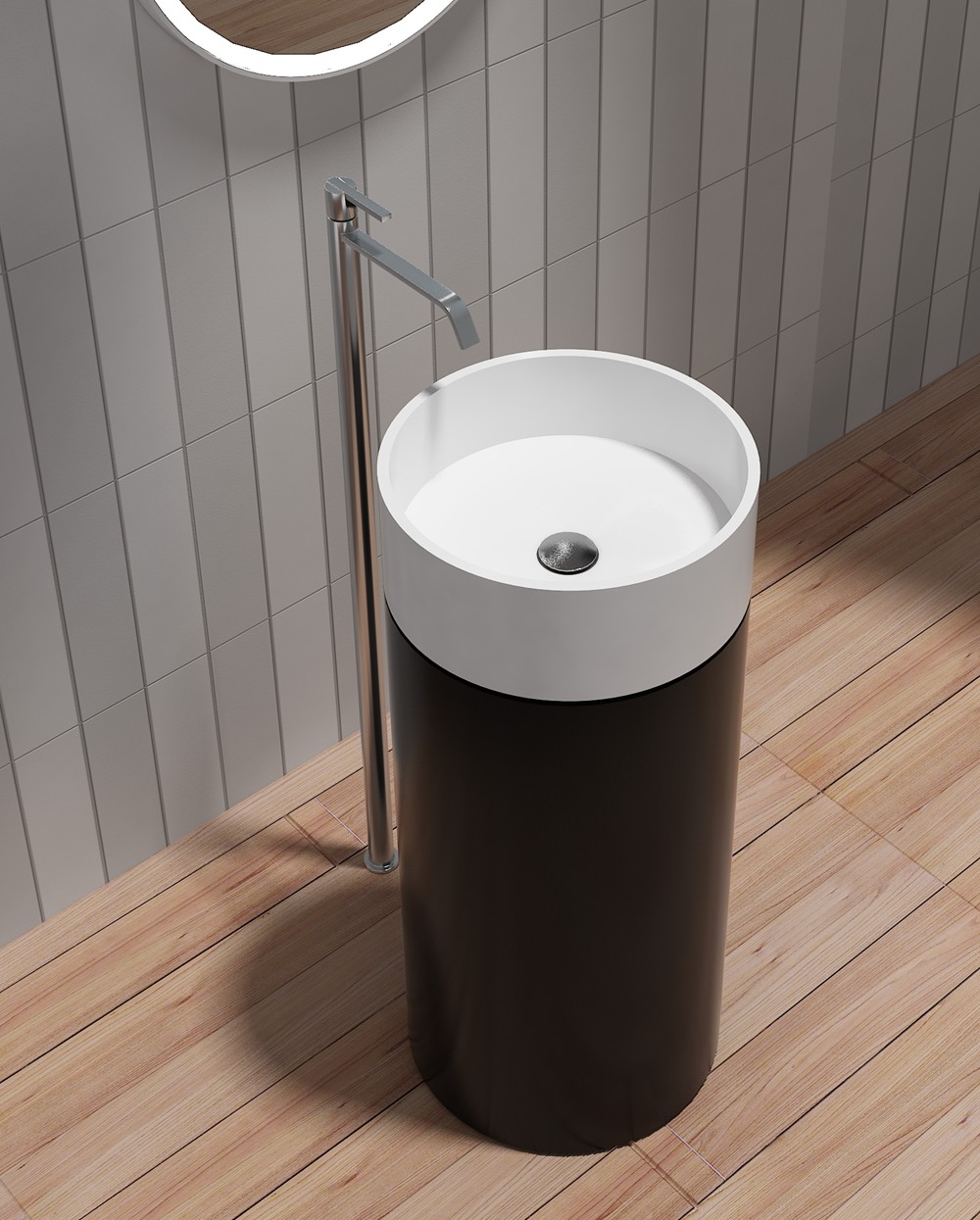 Round Freestanding Pedestal Basin Matt Or Glossy Surface Finished