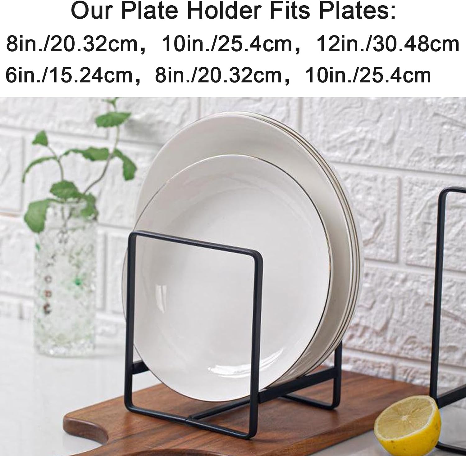 Metal Dish Organizer Stand for Kitchen Counter Black White 6.4 L x 4.5 W x 7.9 H inch