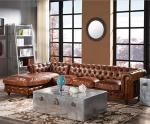 Vintage Leather Brown Chesterfield Sectional Sofa