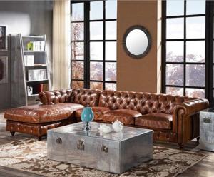 Quality Vintage Leather Brown Chesterfield Sectional Sofa wholesale