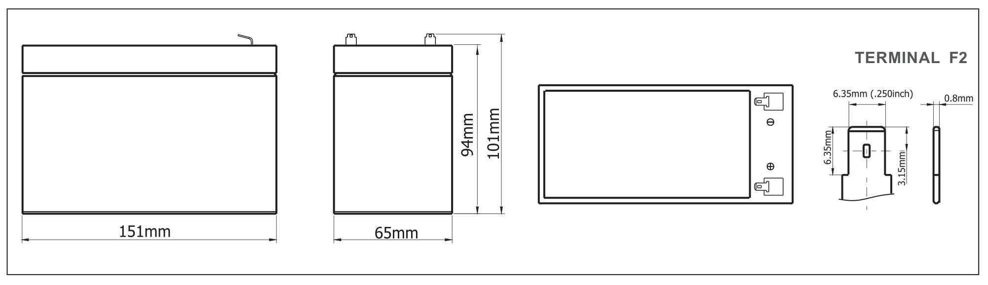 12 V 7.2 AH Top Terminal VRLA AGM Battery for General Purpose ， L151mm x W65mm x H101mm