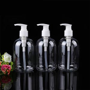 Quality cosmetic 300ml screen print transparent plastic PET bottle with pump wholesale