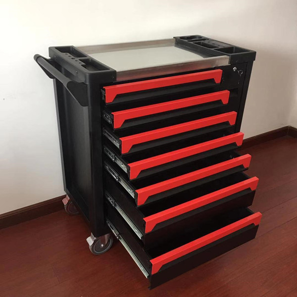 Silent Rubber Wheeled Tool Box Trolley Vertical 7 Drawer Side Cabinet