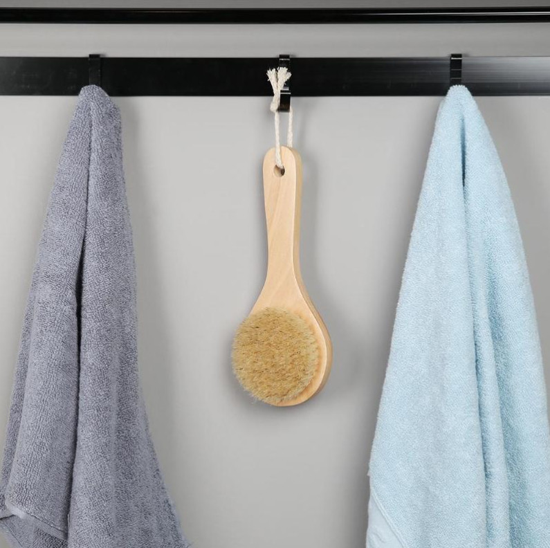 Soft Natural Bristle Bath Brush Exfoliating Wooden Body Massage Shower Brush