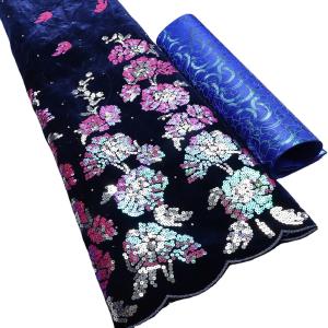 Quality Supoo good quality shiny african lace velvet embroidery fabric with sequins stretch Korean velvet for party wholesale