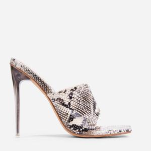 Quality Janbal 10cm Women'S High Heel Slippers Faux Snake Print Open Toe wholesale
