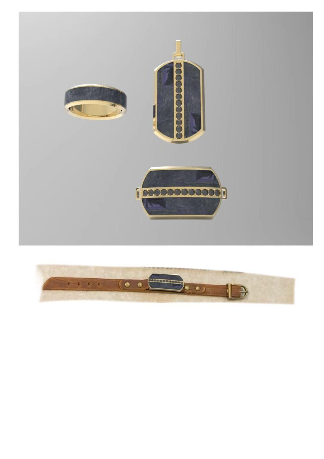 Men's Triangle Ring And Pendants Set Chain Carbon Fiber Jewelry With Mould Making Service