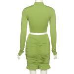 Green Two Piece Casual Set Round Neck Long Sleeve Hollow T Shirt Slim Fit Hip
