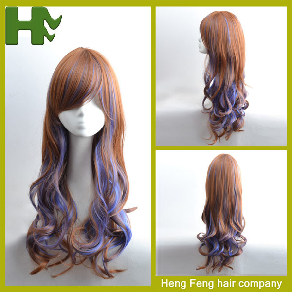 White Women 26'' Long Wavy Synthetic Hair Wigs Body Wave Side Part With Bangs