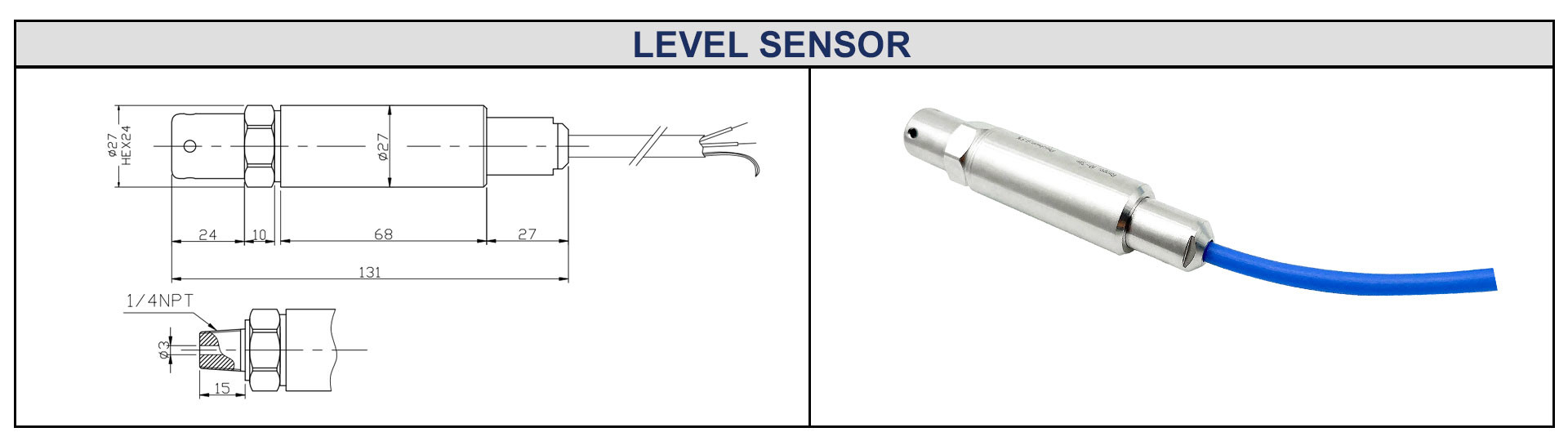 BH93420-IT 4 - 20mA 0.5-4.5VDC Water Level Transmitter For Water And Oil Level Sensor