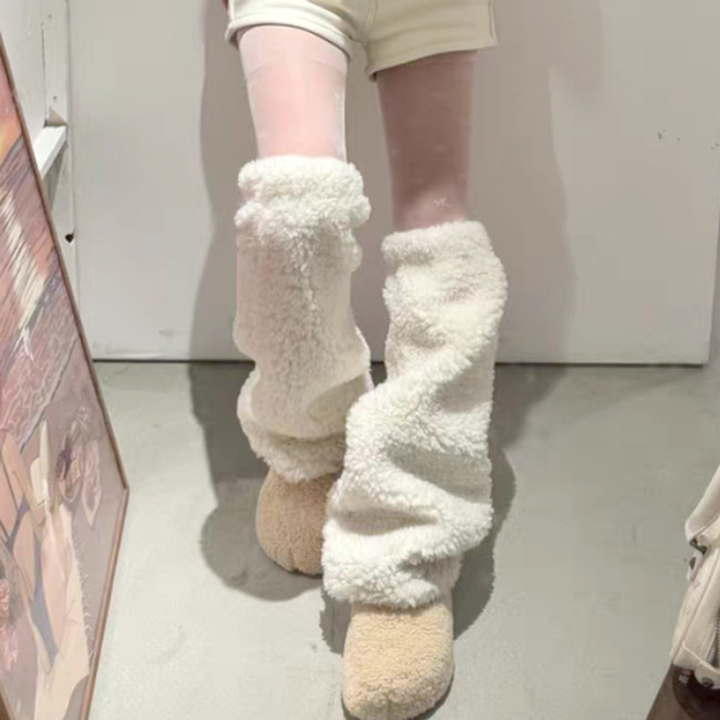 Winter Fluffy Women Leg Warmers Fleece Stacked Thick Fashionable Leg Warmers